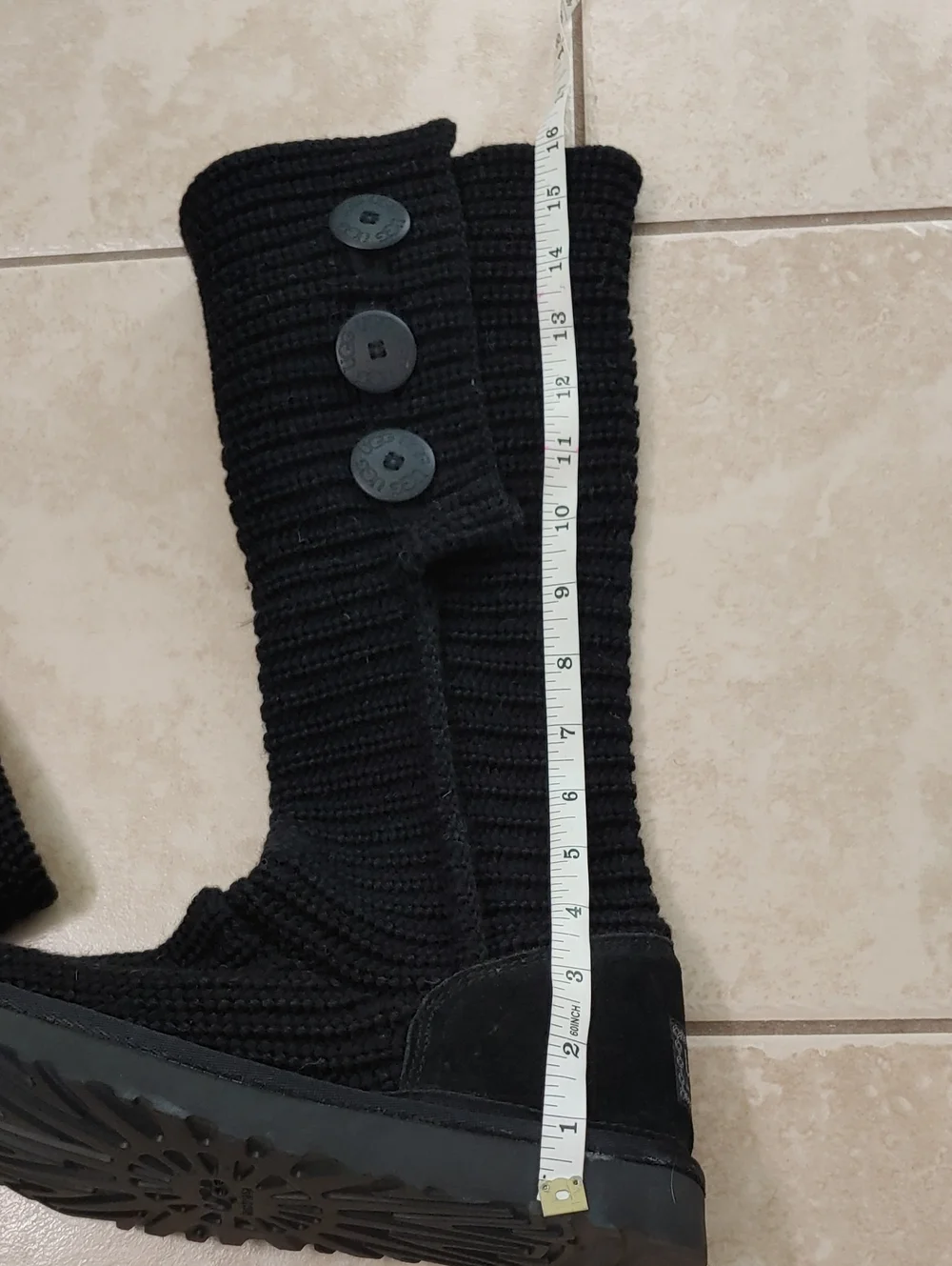 UGG Classic Cardy Knit Boots Black Tall Button Fold Women's Size 10